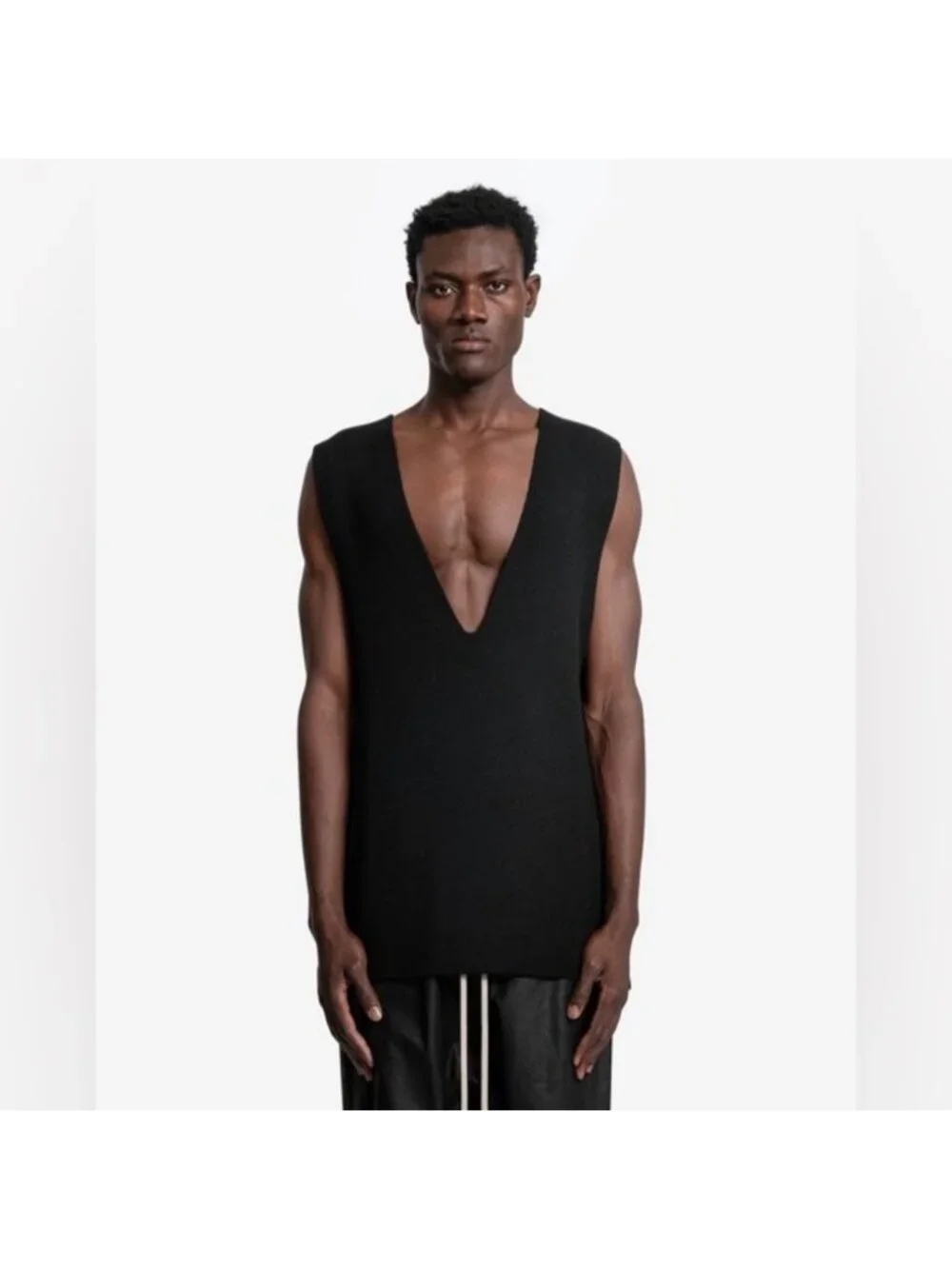 Rick Owens FW23 Luxor Cashmere V-Tank Black O/S